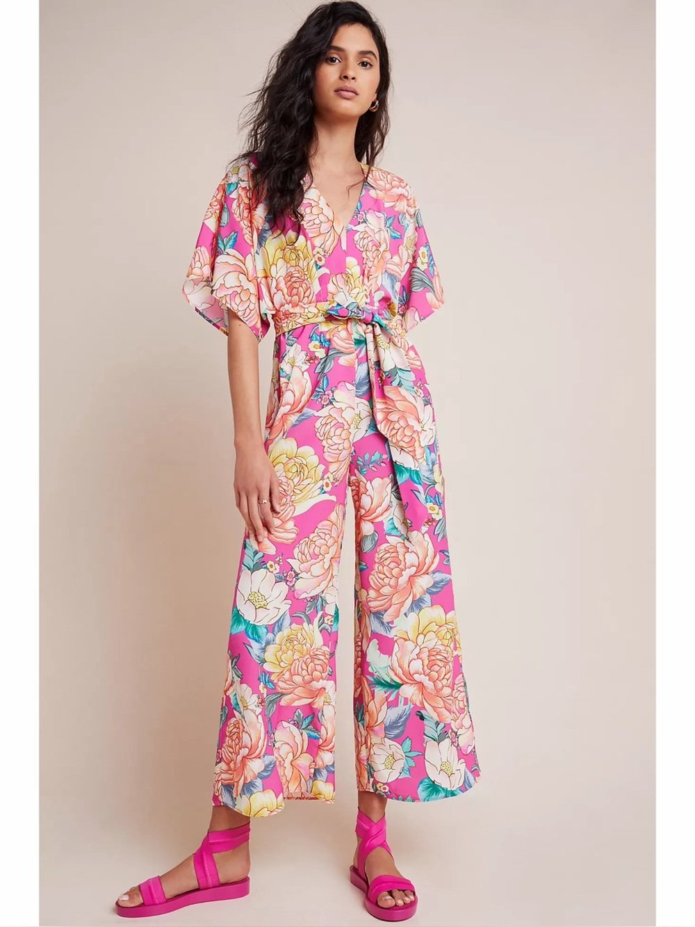 Farm Rio Eulalie Pink Floral Wide-Leg Jumpsuit
